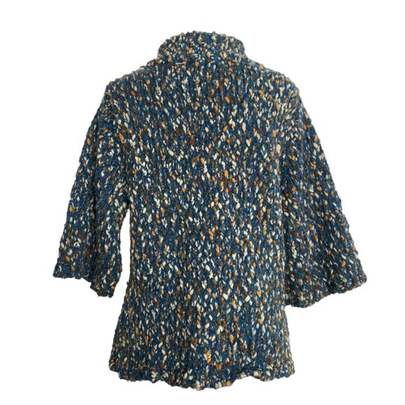 Liz Claiborne Womens Jacket Size Medium Nubby Blue Brown 3/4 Sleeves - Picture 2 of 5